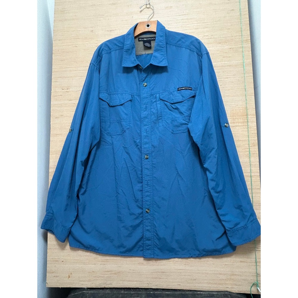 ExOfficio Mens Long Sleeve Button Up Shirt Blue Mesh Vented XXL